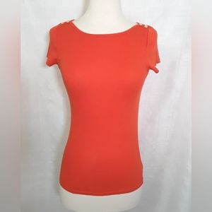 💜Old Navy Top Fitted Casual Short Sleeve Cotton Shirt Shoulder Button Orange XS